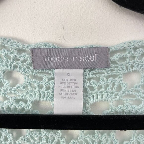 Modern Soul Size XL Linen Blend Crochet Knit Open Cardigan Sweater Long Sleeve - Picture 2 of 8